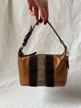 Coach Mini Hobo Stripe Pattern Shoulder Bag Brown/Beige